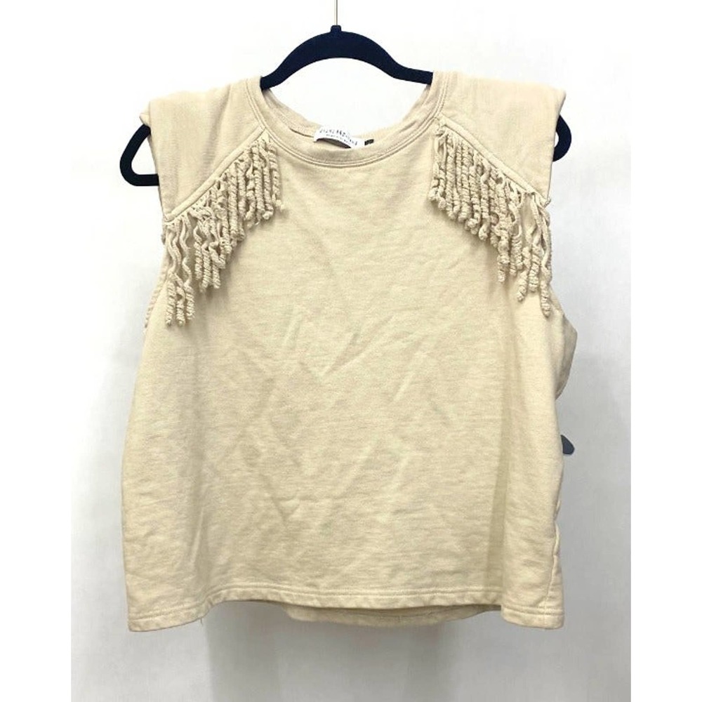 Boutique Tank with Fringe and Shoulder Pads Tan